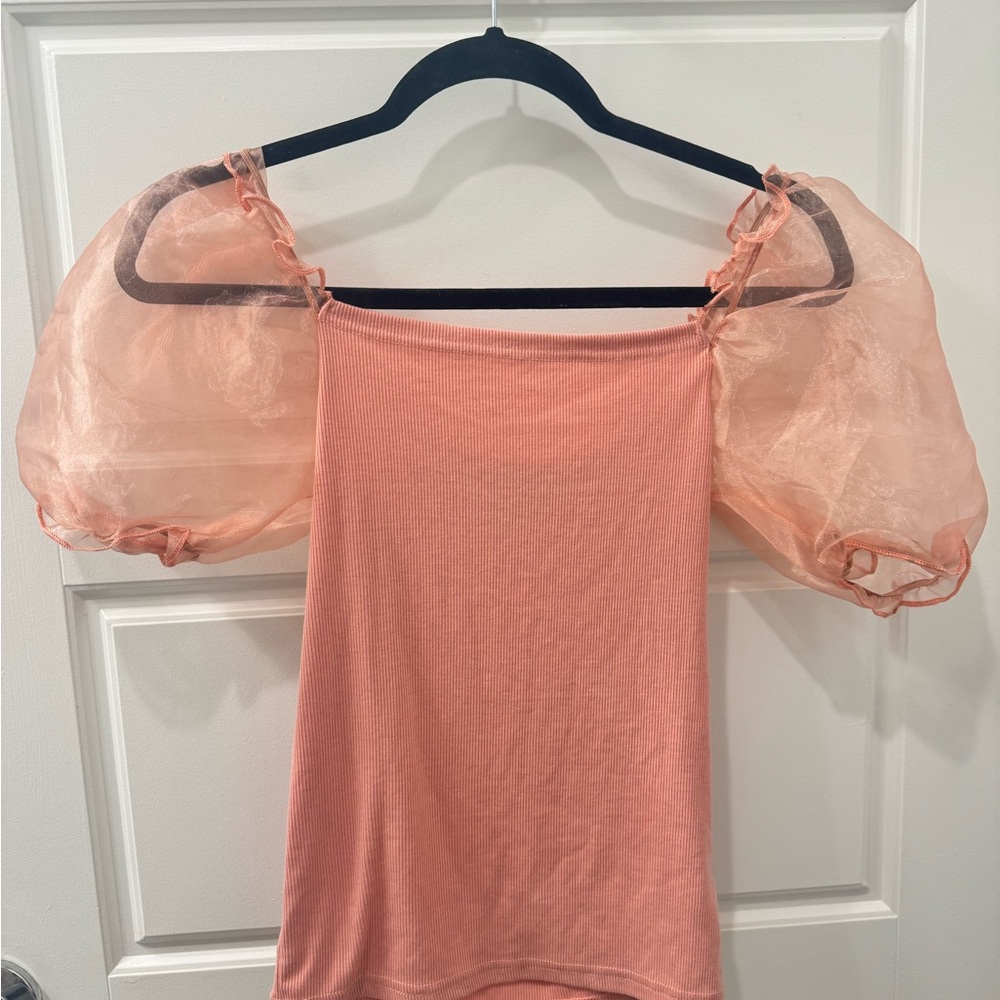 Elegant Peach Puff Sleeve Top